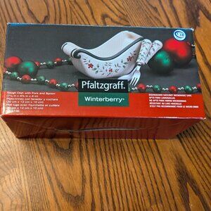 Vintage Pfaltzgraff Winterberry sleigh dish with fork and spoon